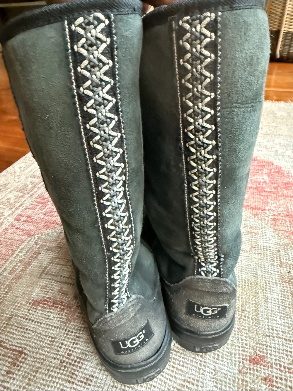 UGG Tall dk green Talman braid Suede Boots